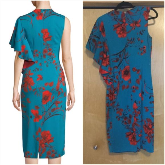 Sachin Babi April Floral Dress w One Draped Sleeve - Picture 9 of 16